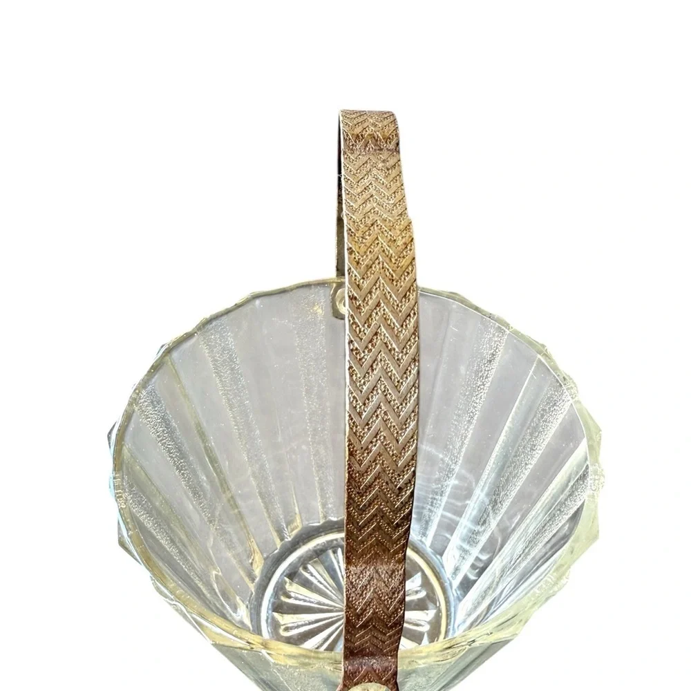 Vintage Heller Elegant Glass Ice Bucket Clear Textured w/ Metal Handle